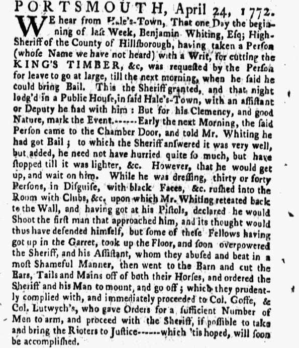 White Pine Rebellion as reported by the New Hampshire Gazette