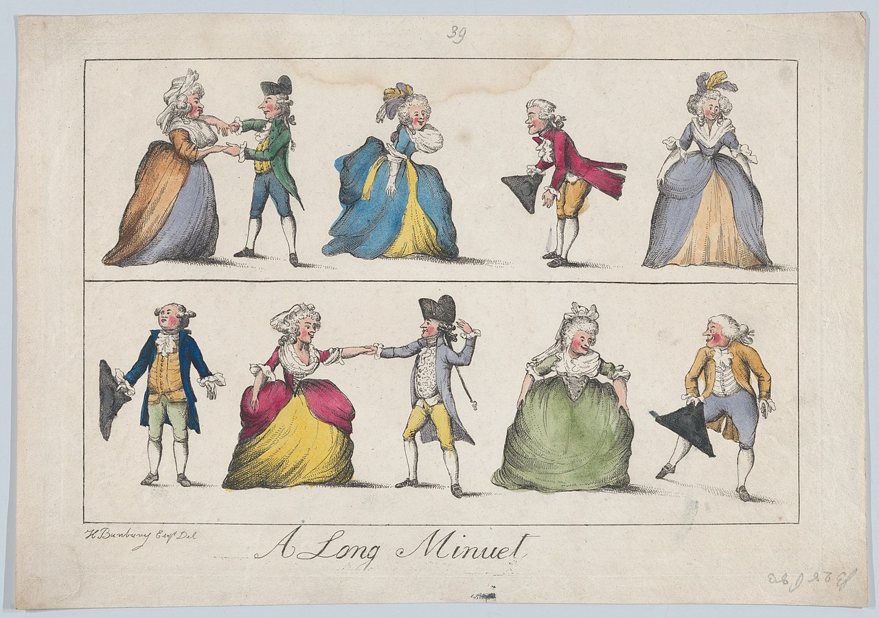 Minuet dance steps as outlined in illustration by henry Bunbury.